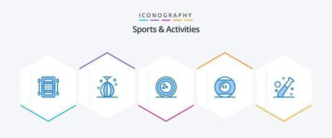 Paquete de 25 íconos azules de deportes y actividades que incluye el juego. pelota. velocidad. Deportes. bolos vector