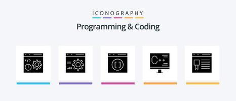 Programming And Coding Glyph 5 Icon Pack Including development. browser. development. programming. develop. Creative Icons Design vector