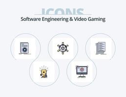 ingeniería de software y línea de juegos de video paquete de íconos llenos 5 diseño de íconos. juego. consola. trofeos virus. insecto vector