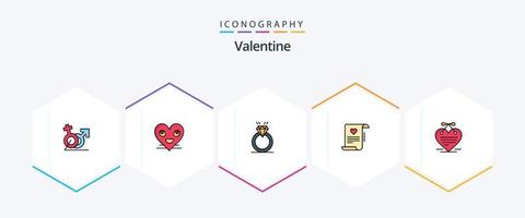 Valentine 25 FilledLine icon pack including document. letter. face. love. proposal vector