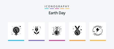 Earth Day Glyph 5 Icon Pack Including badge. green. plug. environmental protection. plant. Creative Icons Design vector