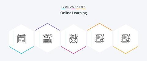 Online Learning 25 Line icon pack including file. documents. mail. literature. upload vector