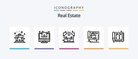 paquete de iconos de la línea 5 de bienes raíces que incluye el interior. hogar. real. diseño. bienes raíces. diseño de iconos creativos vector
