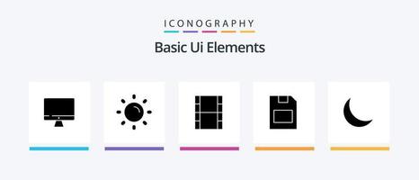 paquete de iconos de glifo 5 de elementos básicos de la interfaz de usuario, incluido el sueño. luna. video. datos. tarjeta de memoria. diseño de iconos creativos vector