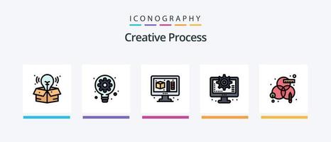 la línea de proceso creativo llenó el paquete de 5 iconos, incluida la vista. proceso. proceso. creativo. cámara. diseño de iconos creativos vector