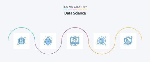 paquete de iconos azul 5 de ciencia de datos que incluye escudo. proceso de datos computadora. interfaz. puesta en marcha vector