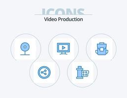 diseño de icono de paquete de icono azul de producción de video 5. multimedia. jugar. circuito cerrado de televisión video. monitor vector
