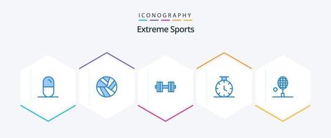 Sport 25 Blue icon pack including tennis racket. table tennis. dumbbells. racket. time vector