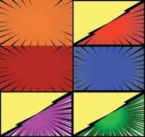 Comic book colorful frames background with halftone rays radial and dotted effects pop art style vector