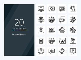 20 Technical Support Outline icon for presentation vector