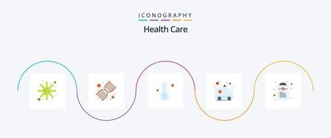 Paquete de iconos de 5 planos de atención médica que incluye documento. transporte. temperatura hospital. ambulancia vector
