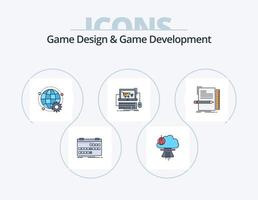 diseño de juegos y línea de desarrollo de juegos llenos de paquete de iconos 5 diseño de iconos. juego. personaje. programación. tiempo. temprano vector