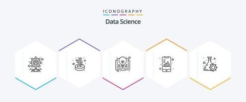 Data Science 25 Line icon pack including flask. graph. book. document. mobile vector