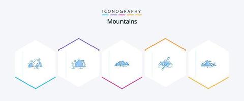 paquete de iconos azules de montañas 25 que incluye paisaje. rocas montaña. sol. naturaleza vector