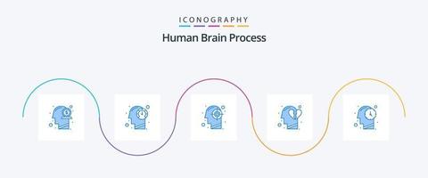 paquete de iconos azul 5 del proceso del cerebro humano que incluye la cabeza. emociones mente. éxito. humano vector