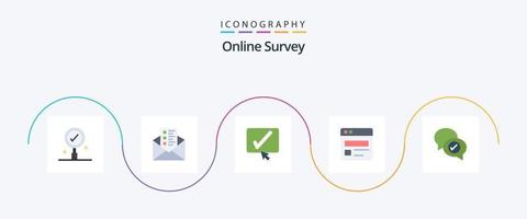 paquete de iconos planos de 5 encuestas en línea que incluye . correo. garrapata. negocio. Página web vector