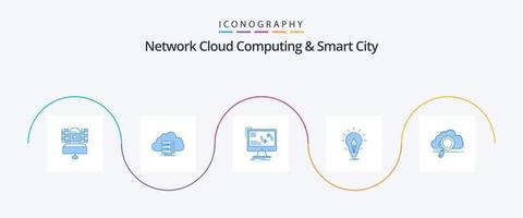 Network Cloud Computing And Smart City Blue 5 Icon Pack Including idea. data. computer. information vector