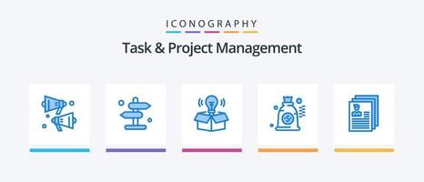 Task And Project Management Blue 5 Icon Pack Including files. document. bulb. account. dollar. Creative Icons Design vector