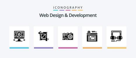 Web Design And Development Glyph 5 Icon Pack Including clock . calendar . designing tool . design. Creative Icons Design vector