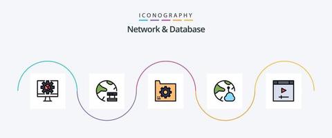 paquete de 5 iconos planos llenos de línea de red y base de datos que incluye red. nube. red. archivo. base de datos vector