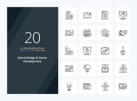 20 Game Design And Game Development Outline icon for presentation vector