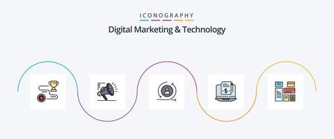 Digital Marketing And Technology Line Filled Flat 5 Icon Pack Including native. subscription model. digital. model. digital vector