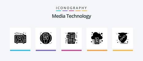 paquete de iconos de glifo 5 de tecnología de medios que incluye verificar. subir. red. móvil. nube. diseño de iconos creativos vector