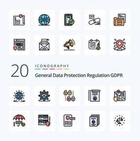 paquete de iconos de color lleno de línea de 20 gdpr como términos de mapa reglas de hombre gdpr vector