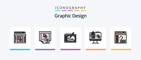 la línea de diseño gráfico llenó un paquete de 5 íconos que incluye obras de arte. relleno de color. rodillo . gota de color balde. diseño de iconos creativos vector