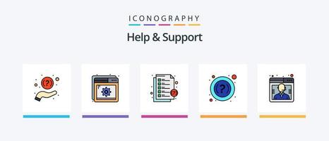 la línea de ayuda y soporte llenó un paquete de 5 íconos que incluye servicio al cliente. ayuda. mensaje. comunicación. información. diseño de iconos creativos vector