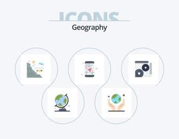 paquete de iconos planos de geografía 5 diseño de iconos. mapa. móvil. planeta. pesca. pez vector