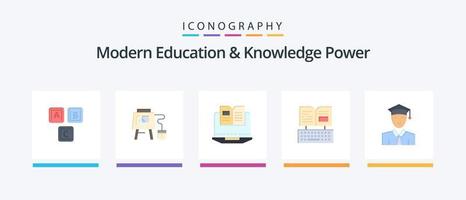 Modern Education And Knowledge Power Flat 5 Icon Pack Including student. book. education. keyboard. hardware. Creative Icons Design vector