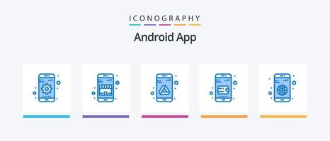 Android App Blue 5 Icon Pack Including globe. app. app. purse. mobile wallet. Creative Icons Design vector