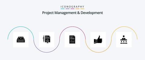 paquete de iconos de glifo 5 de gestión y desarrollo de proyectos que incluye informe. grafico. documento. financiero. negocio vector