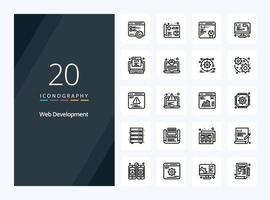20 icono de esquema de desarrollo web para presentación vector