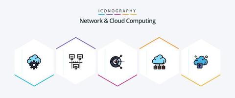 paquete de iconos de 25 líneas completas de red y computación en la nube que incluye tecnología. nube. informática. tecnología. servidor vector