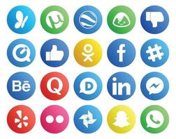 20 Social Media Icon Pack Including yelp linkedin facebook disqus quora vector