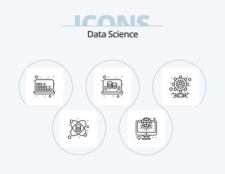 paquete de iconos de línea de ciencia de datos 5 diseño de iconos. código. laboratorio. SEO datos. conocimiento vector