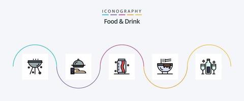 Food And Drink Line Filled Flat 5 Icon Pack Including fast food. bowl. serving. soda. fast vector