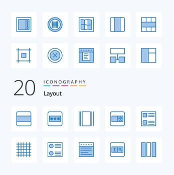 Paquete de iconos de color azul de 20 diseños como cuadro de selección de casilla de verificación de flujo de diseño de campo vector