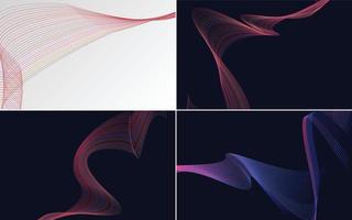 conjunto de 4 fondos vectoriales con patrones de ondas geométricas y líneas abstractas vector