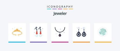 Paquete de 5 íconos planos de joyería que incluye valiosos. piedra preciosa. joyas. moda. collar. diseño de iconos creativos vector