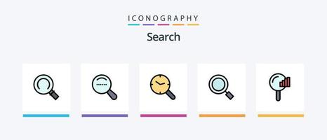 la línea de búsqueda llenó el paquete de 5 íconos que incluye más. expandido. nube. buscar. lupa diseño de iconos creativos vector