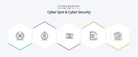 Cyber Spot And Cyber Security 25 Line icon pack including list. check. timer. software. file vector