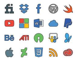 20 Social Media Icon Pack Including apple slideshare microsoft open source behance vector