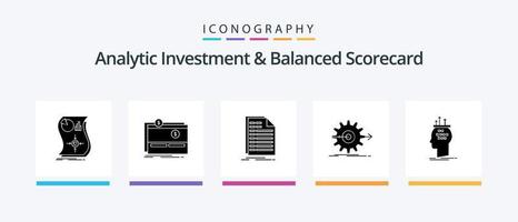 Analytic Investment And Balanced Scorecard Glyph 5 Icon Pack Including work. performance. platform. statement. file. Creative Icons Design vector