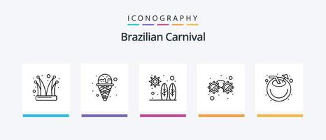 paquete de iconos de la línea 5 del carnaval brasileño que incluye. mascarilla. anteojos. carnaval. personaje. diseño de iconos creativos vector