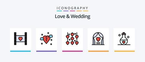 la línea de amor y boda llenó un paquete de 5 íconos que incluye amor. productos cosméticos. amar. boda. amar. diseño de iconos creativos vector