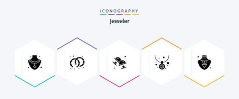 paquete de iconos de 25 glifos de joyería que incluye. joyas. camisa de vestir. collar joyas vector