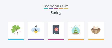 paquete de iconos de primavera plana 5 que incluye pascua. primavera. libro. planta. creciente. diseño de iconos creativos vector